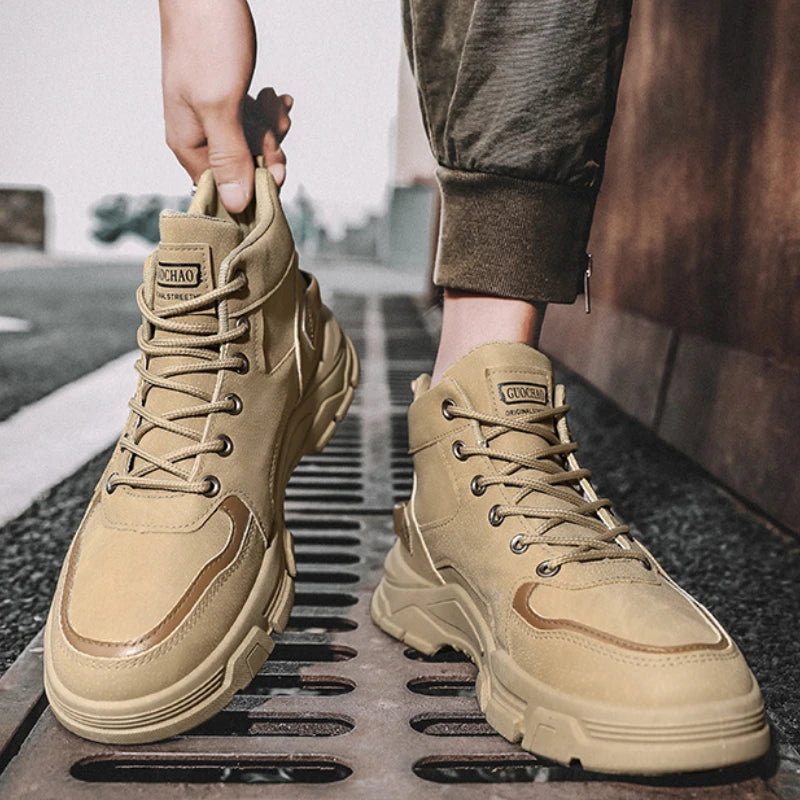 Botas Hombre Altas Plataforma - Casual Antideslizantes Cómodas Senderismo Outdoor Trabajo Cordones Tobillo