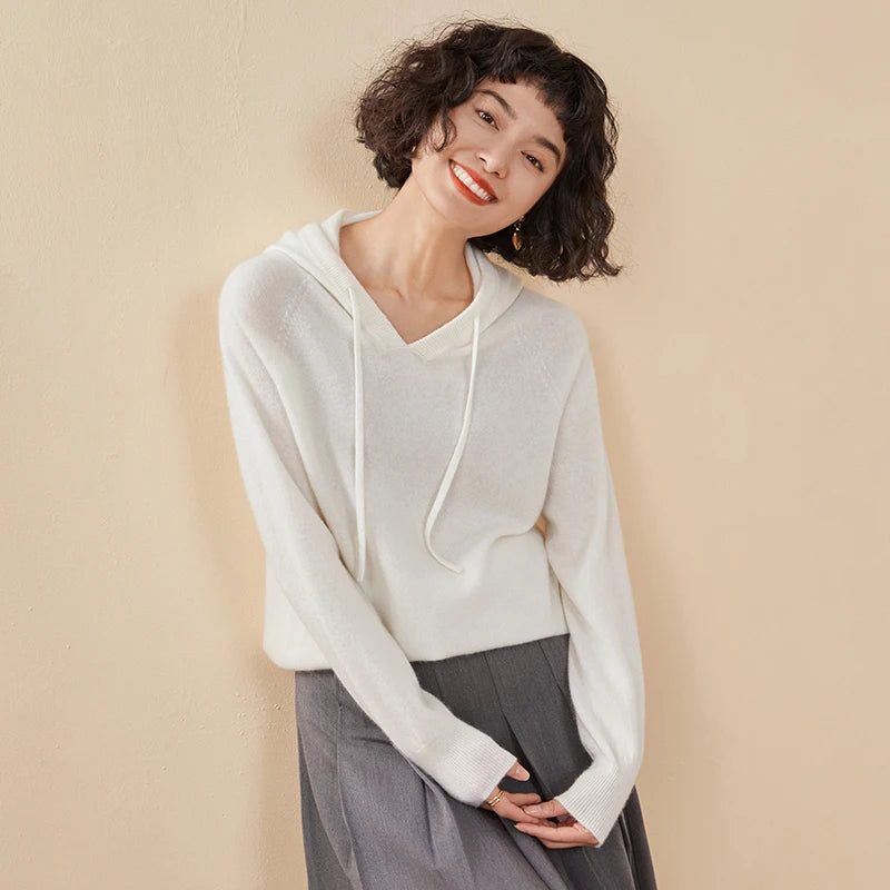 Sudadera Mujer Cashmere Capucha 100% - Pullover Punto Otoño Invierno Lujo