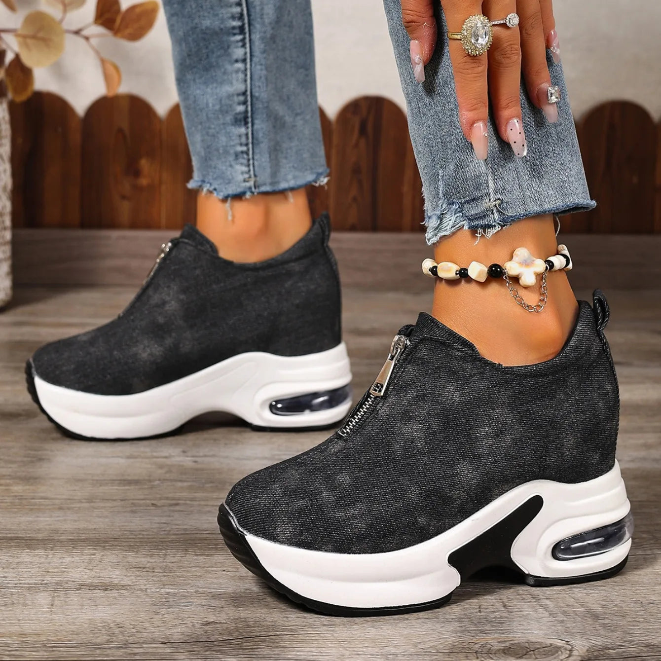 Sneakers Antideslizantes Mujer 2025 - Zapatillas Plataforma Cuña Slip-On Vulcanizadas