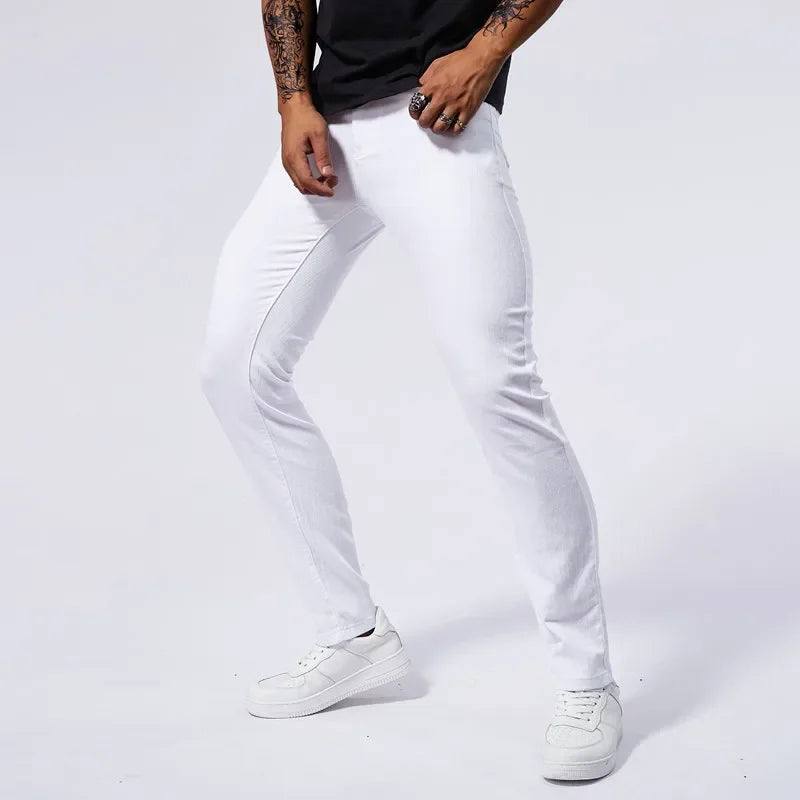 Vaqueros Blancos Hombre Casuales Stretch - Jeans Slim Fit Rectos Streetwear