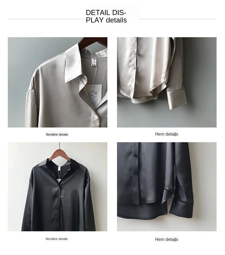 Camisa Satén Mujer Vintage - Blusa Holgada Primavera 2025