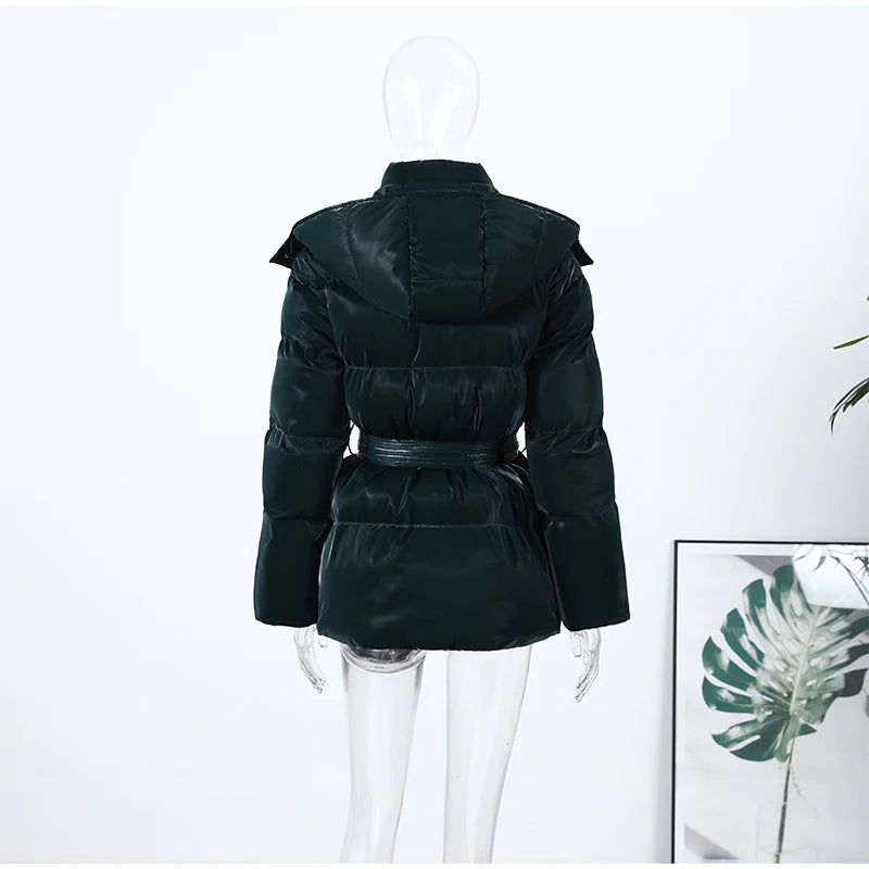 Abrigo Mujer Vintage Brillante - Abrigo Capucha Acolchado Cuello Alto 2025