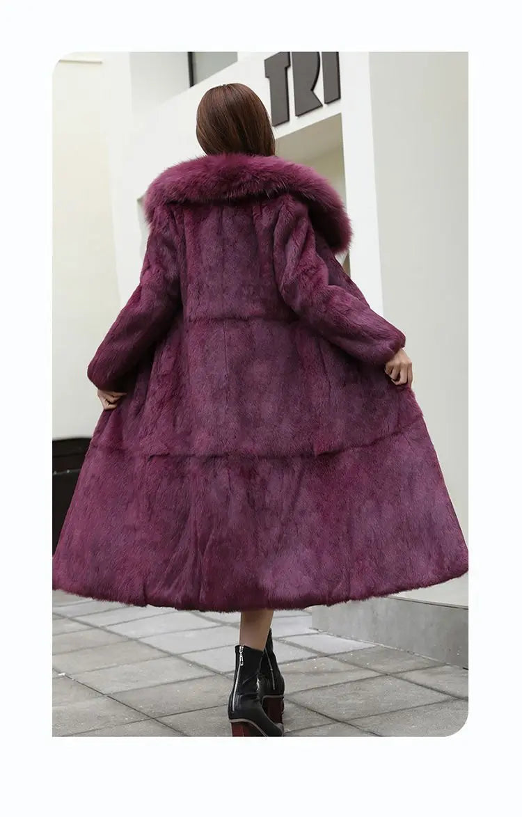 Abrigo Piel Conejo Rex Mujer - Abrigo Largo Cuello Zorro Fashion Invierno
