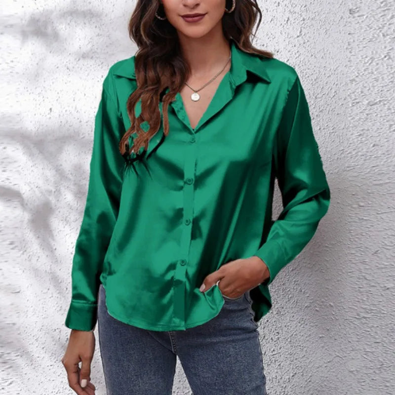 Camisa Satén Mujer Primavera - Blusa Seda Manga Larga Holgada