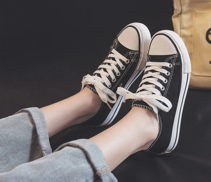 Zapatos Canvas Mujer Blancos - Zapatillas Planas Cordones Primavera 2025