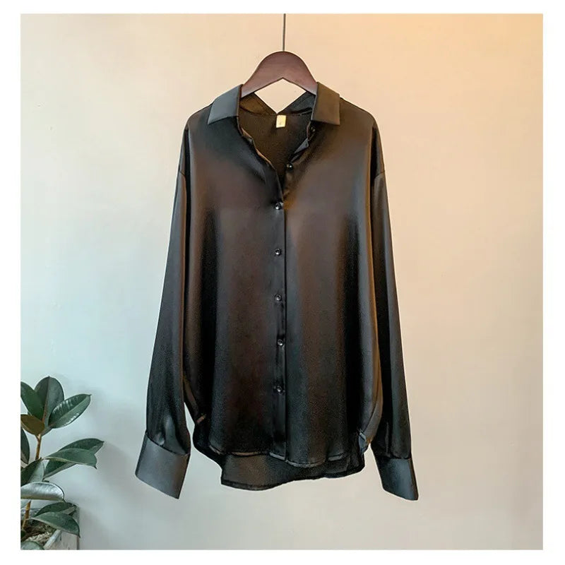 Blusa Seda Mujer Holgada - Camisa Casual Manga Larga Botones