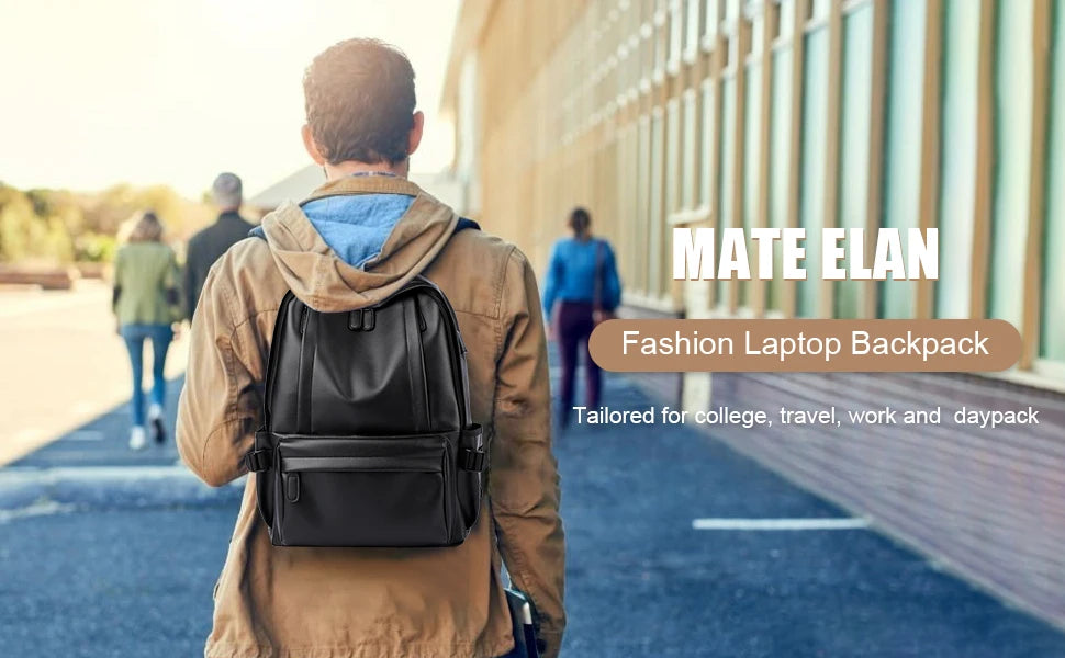 Mochila Cuero Hombre Laptop 14 Pulgadas - Viaje Business Puerto USB Resistente al Agua Daypack