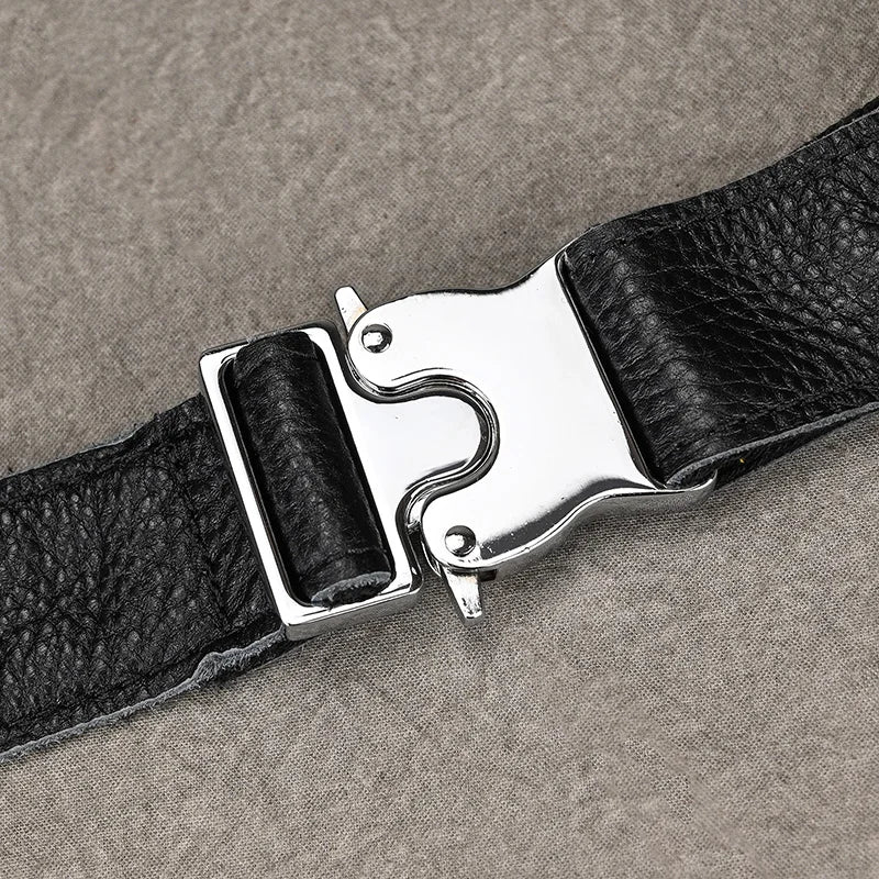 Riñonera Cuero Genuino Hombre - Bolsa Cinturón Móvil Mini Viaje Pecho Crossbody Negra