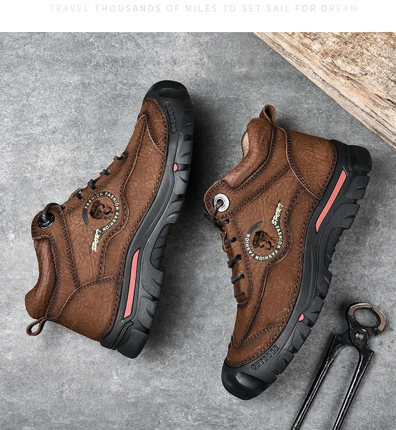 Botas Outdoor Hombre Cuero Genuino - Hiking Climbing Cálidas Invierno Nieve Plataforma