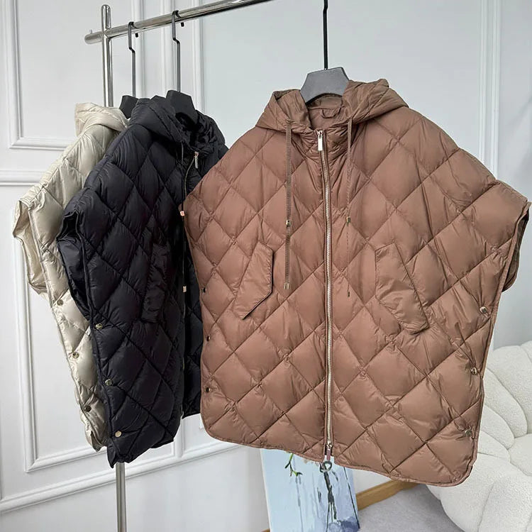 Chaleco Mujer Plumas Pato Capucha 2025 - Chaqueta Sin Mangas Irregular