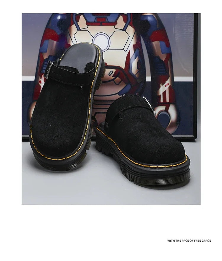 Zuecos Hombre Cuero Verano Moda - Sandalias Casual Playa Antideslizantes