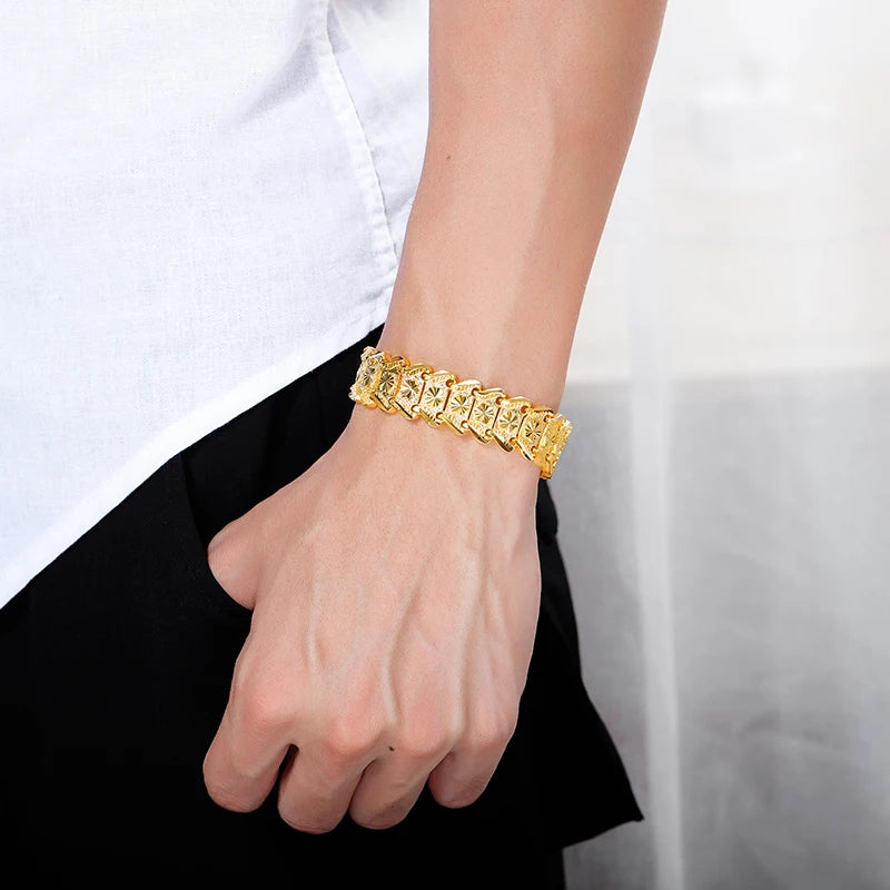 Pulsera Hombre Dubai Oro - Cadena Cubana Flores Regalo Padre