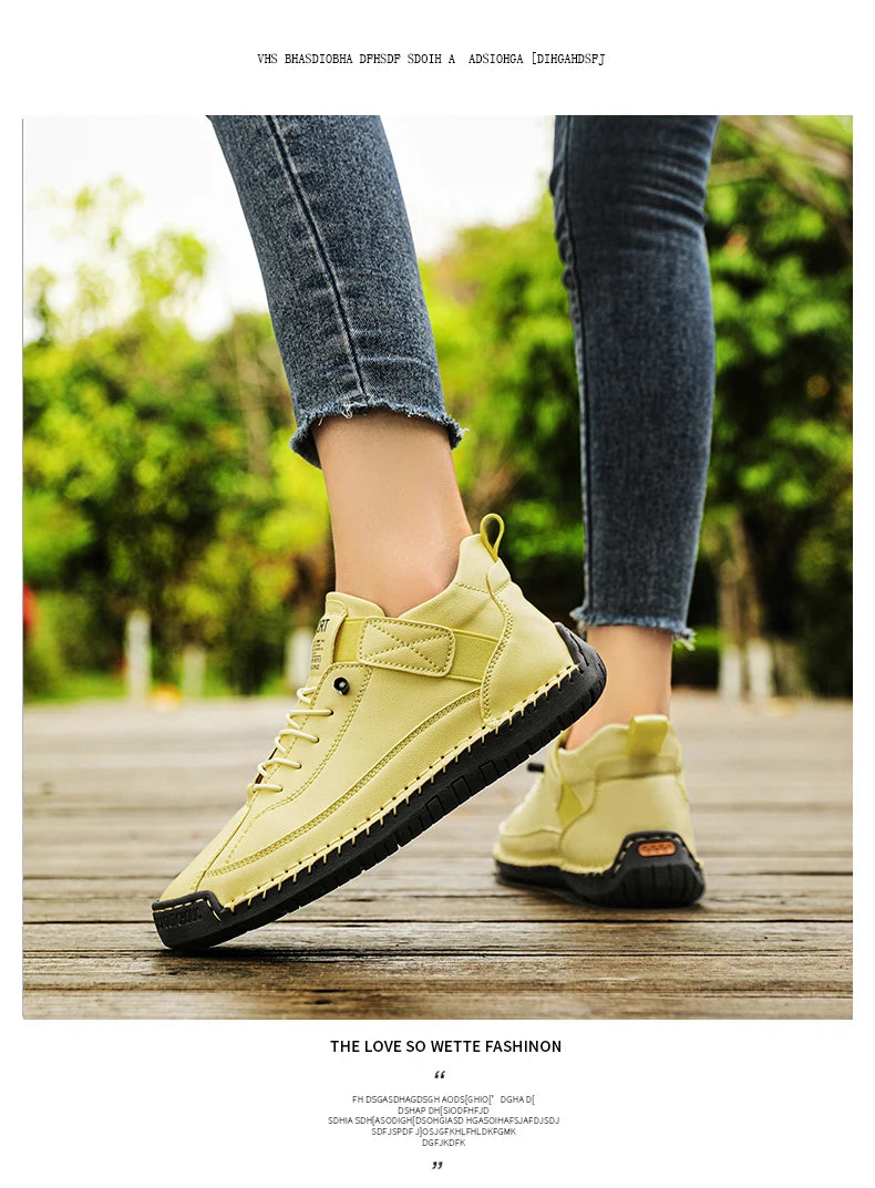 Sneakers Piel Mujer Artesanales - Zapatillas Mid-Top Slip-On Loafers Casual