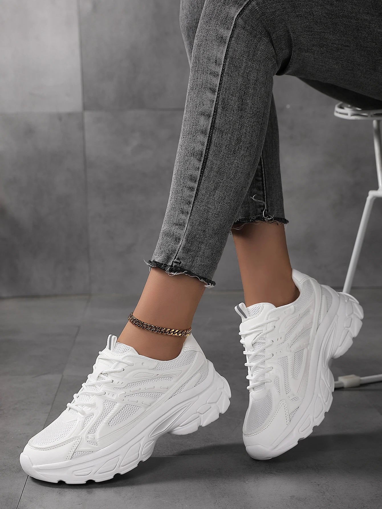 Sneakers Low Top Mujer Blancos - Zapatillas Walking Transpirables Deportivos Suela Gruesa