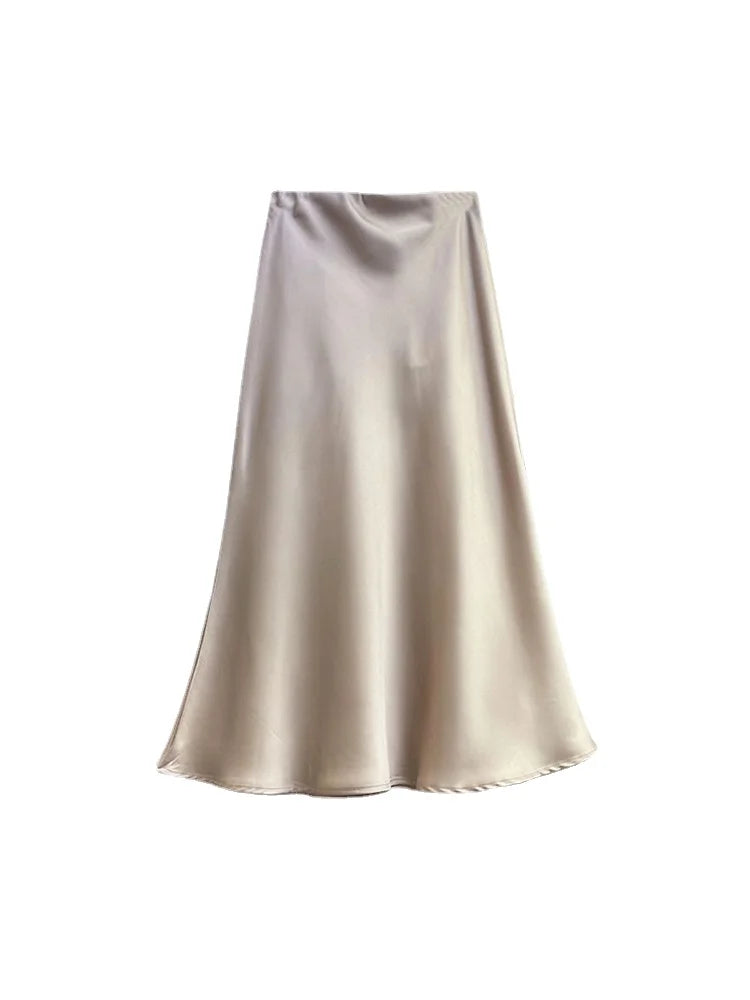 Falda Satén Mujer Púrpura Elegante - Falda Línea A Cintura Alta Fashion 2025