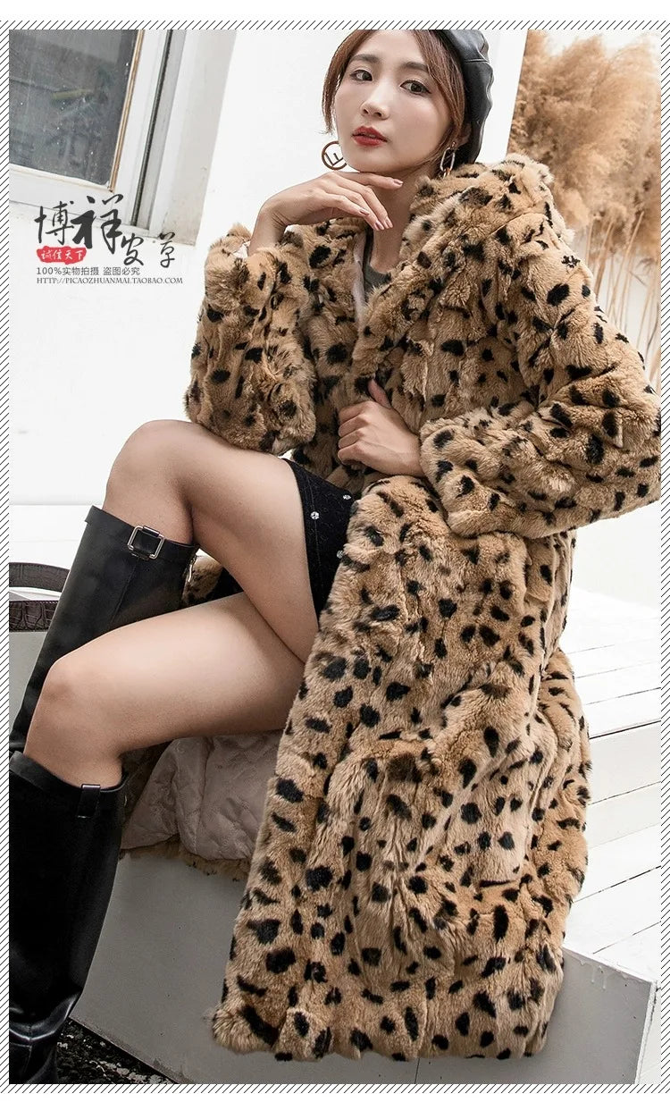 Abrigo Piel Conejo Mujer Capucha - Abrigo Real 110cm Largo Invierno