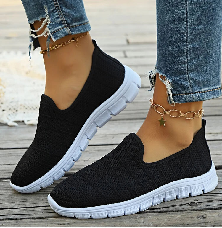 Sneakers Slip-On Mujer Blancos - Zapatillas Ligeras Sin Cordones Otoño