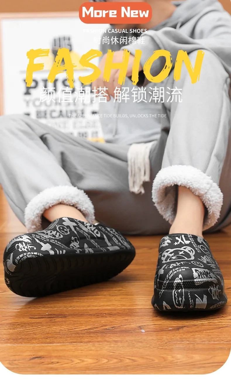 Pantuflas Hombre Invierno Algodón - Cálidas Antideslizantes Impermeables Talón