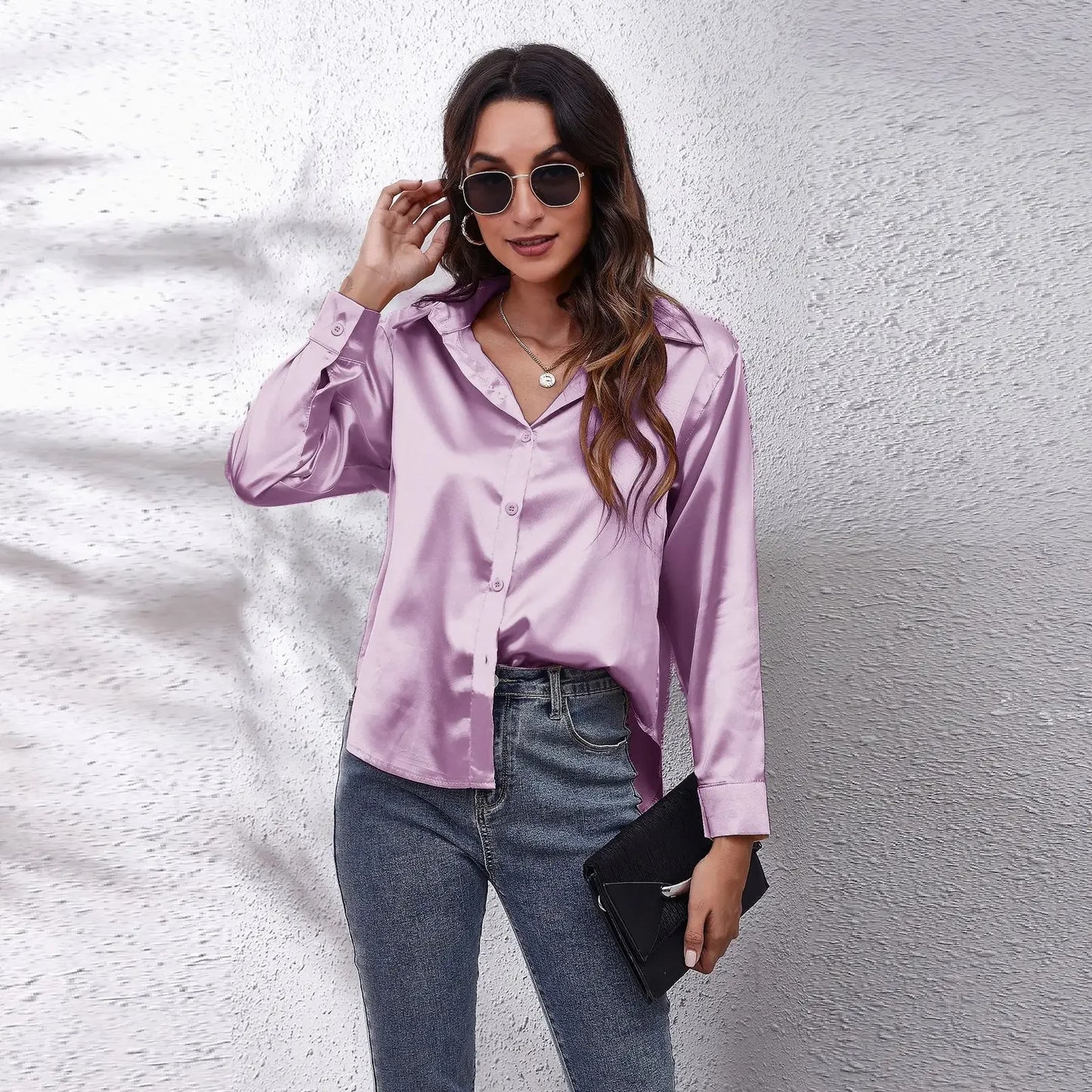 Blusa Satén Mujer Manga Larga Streetwear - Camisa Elegante Primavera Otoño