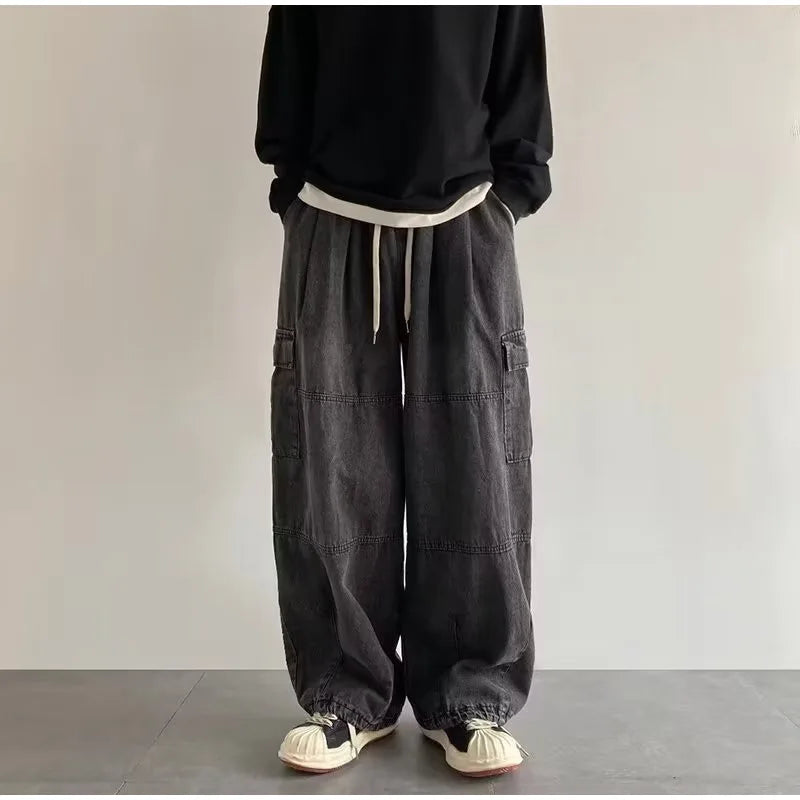 Vaqueros Cargo Y2K Baggy para Hombre - Jeans Pierna Ancha Ajustables Hippie Streetwear