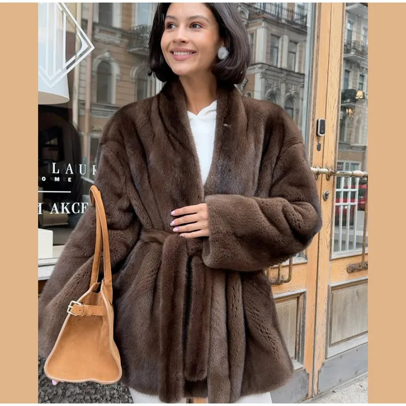 Chaqueta Piel Sintética Mujer Lujo - Chaqueta Cinturón Cuello V