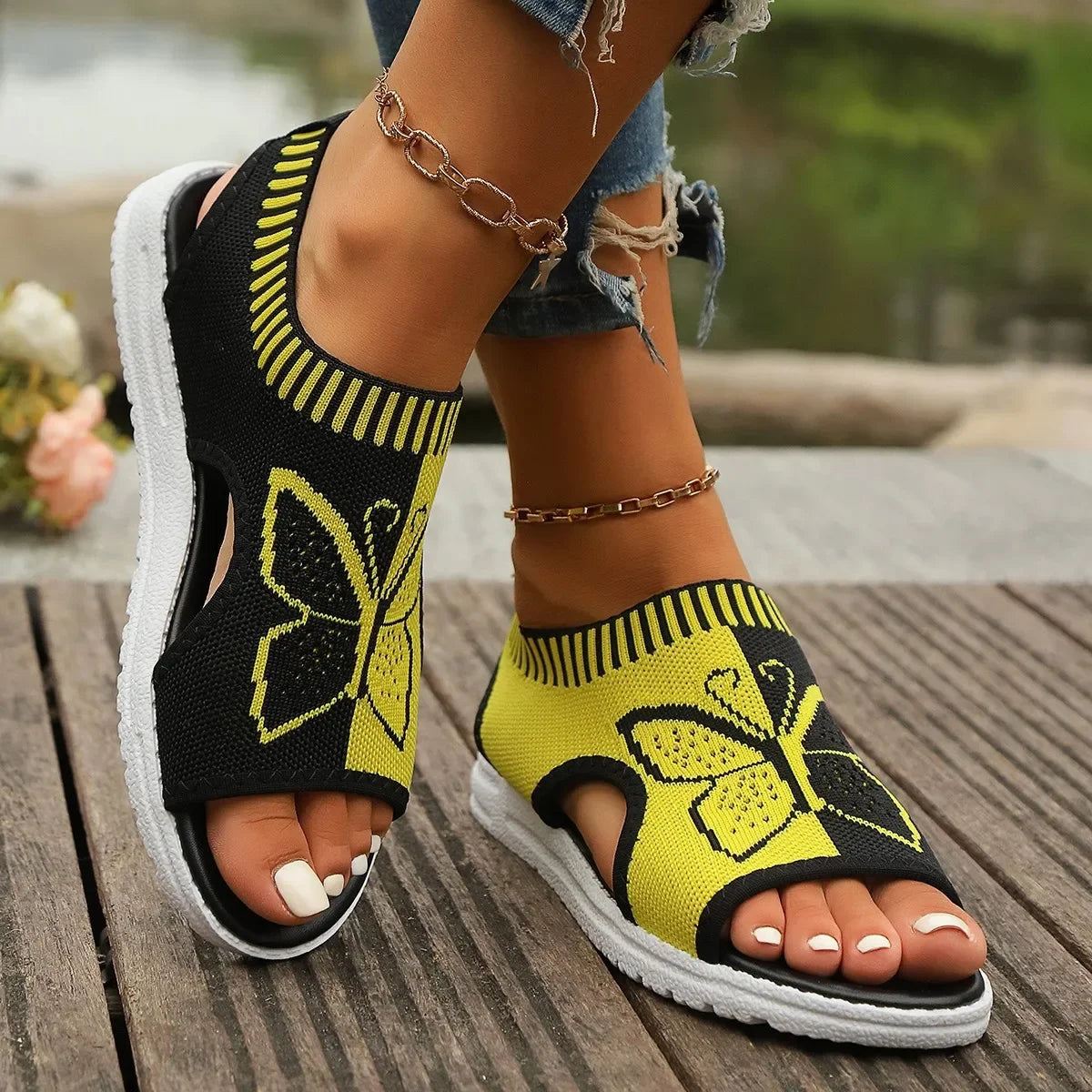 Sandalias Deportivas Mujer Mesh Verano - Sneakers Cuña Mariposa Transpirables