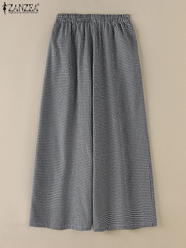 Pantalón Pierna Ancha Mujer Cuadros - Pantalón Palazzo Verano 2025