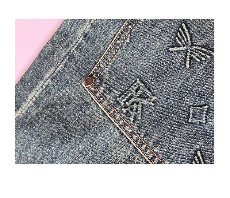 Vaqueros Workwear Hombre Bordados - Jeans Sueltos Rectos Retro Lavado Vintage Casuales