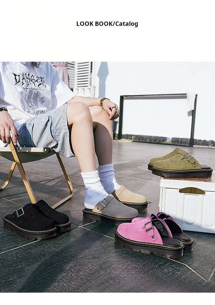 Sandalias Hombre Cuero Fashion - Casual Verano Playa Antideslizantes Zuecos Clásicos