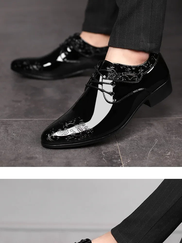 Zapatos Oxford Hombre Cuero Charol - Elegantes Formales Negros Cordones Boda Oficina