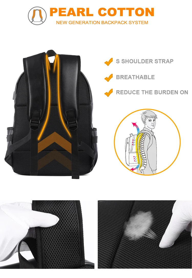 Mochila Cuero Hombre Laptop 14 Pulgadas - Viaje Business Puerto USB Resistente al Agua Daypack