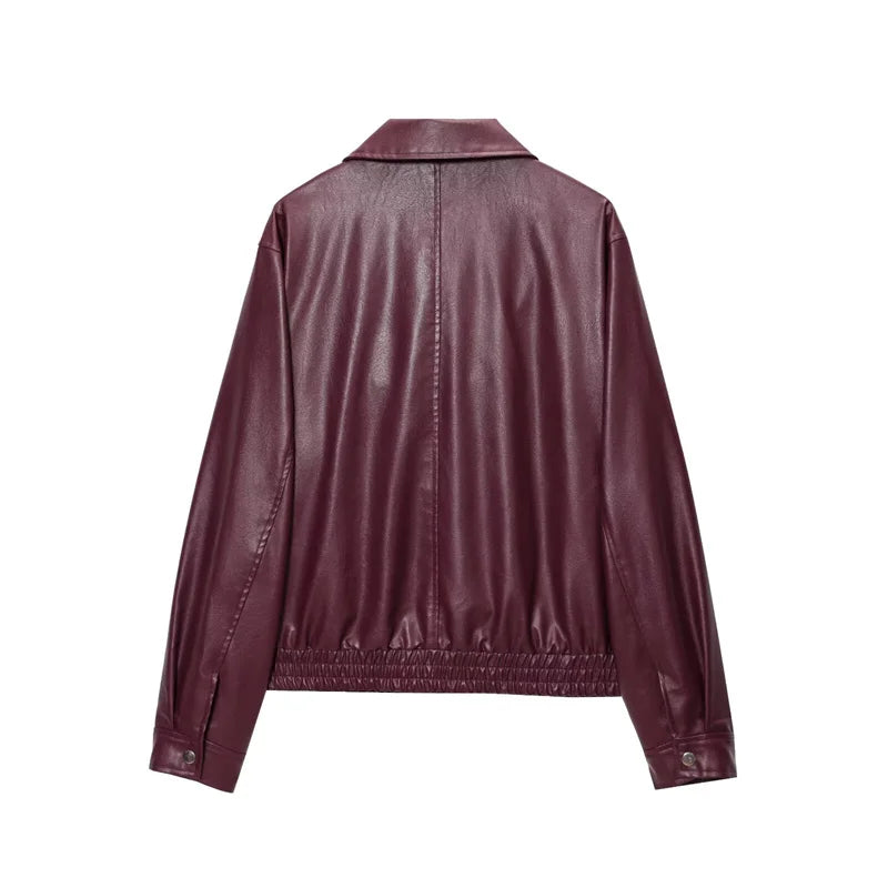 Chaqueta Cuero Mujer Burgundy - Chaqueta Retro Americana 2025