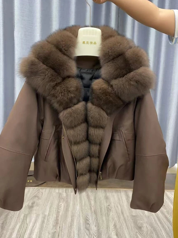 Abrigo Mujer Plumas Ganso Piel Zorro - Chaqueta Invierno Impermeable