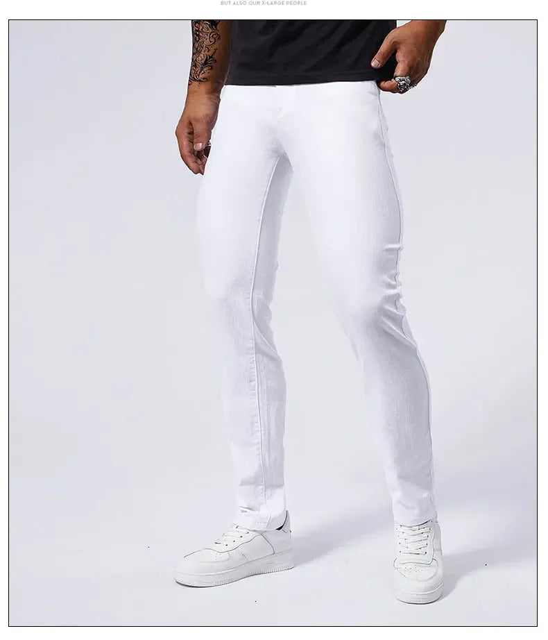 Vaqueros Blancos Hombre Casuales Stretch - Jeans Slim Fit Rectos Streetwear