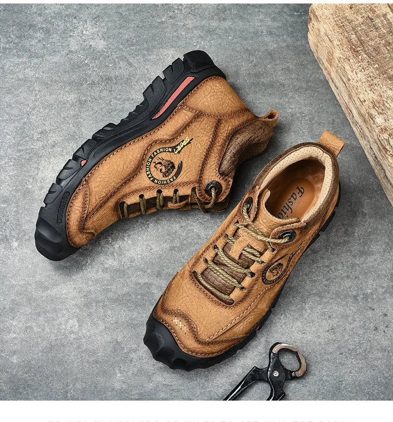 Botas Outdoor Hombre Cuero Genuino - Hiking Climbing Cálidas Invierno Nieve Plataforma