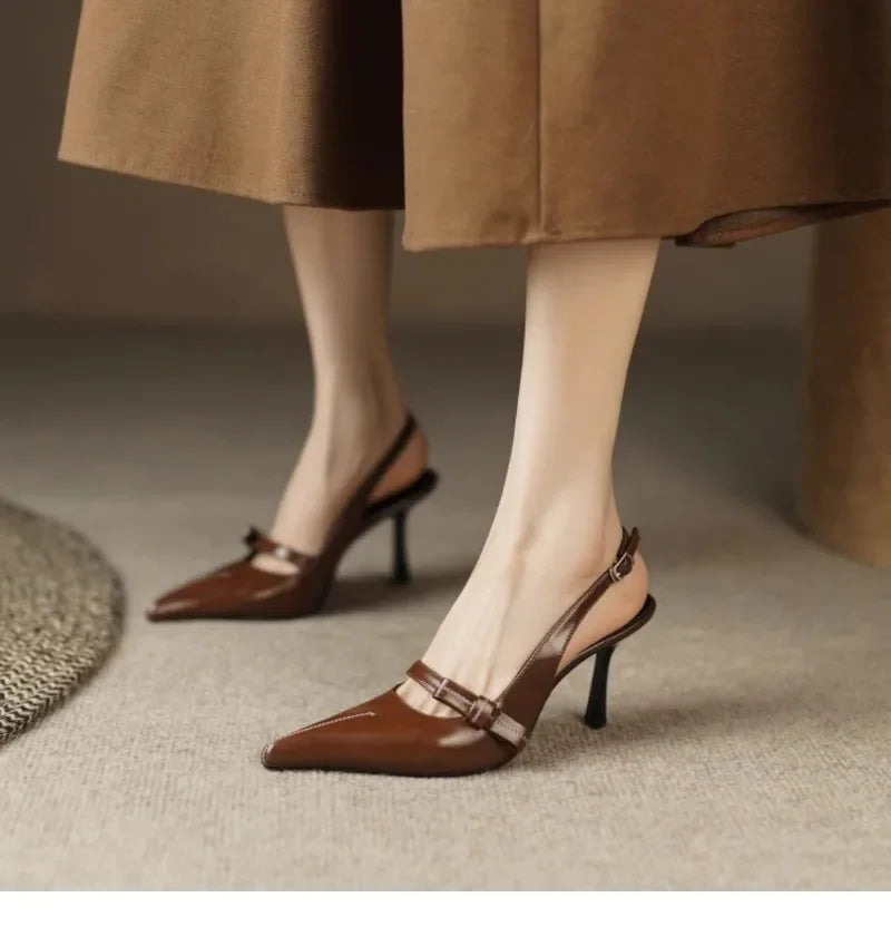 Sandalias Tacón Mujer Elegantes 2025 - Zapatos Hebilla Oficina Punta Cerrada