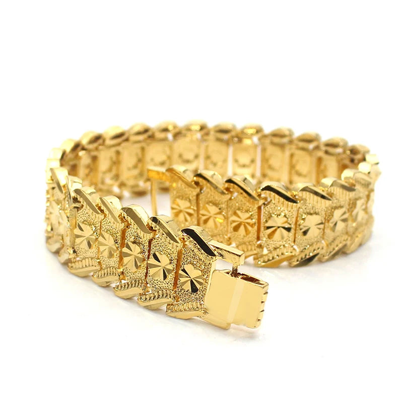 Pulsera Hombre Dubai Oro - Cadena Cubana Flores Regalo Padre