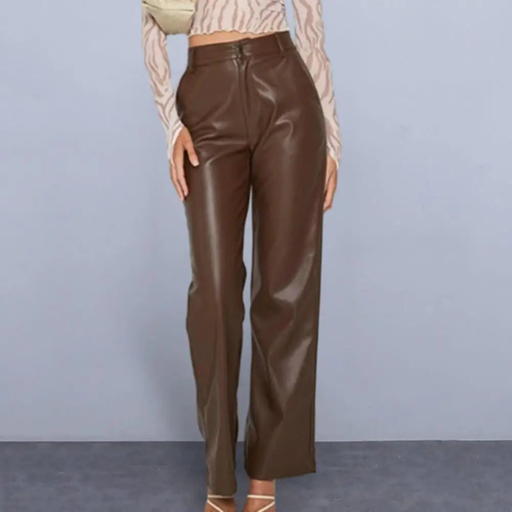 Pantalón Cuero Mujer Cintura Alta - Leggings Negro Invierno