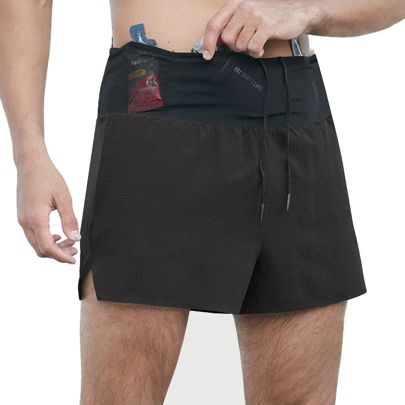 Shorts Running Hombre 2 en 1 Marathon - Pantalones Secado Rápido Multi-Bolsillos Riñonera