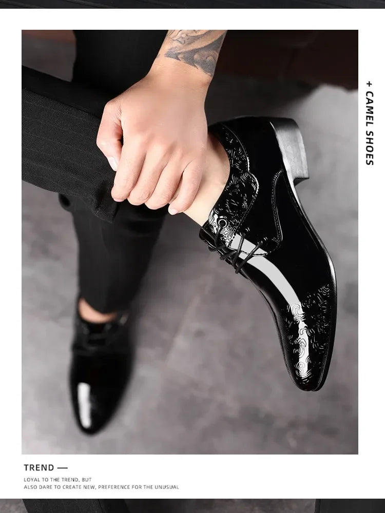 Zapatos Oxford Hombre Cuero Charol - Elegantes Formales Negros Cordones Boda Oficina