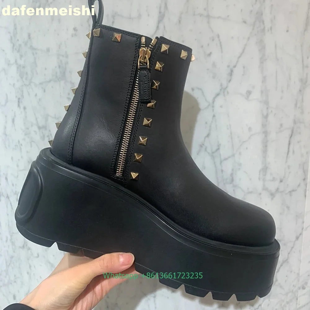 Botas Chelsea Mujer Cuña Plataforma - Negro Rojo Terciopelo Invierno