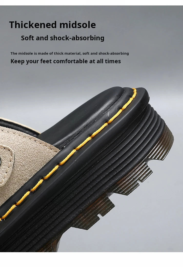 Sandalias Hombre Cuero Fashion - Casual Verano Playa Antideslizantes Zuecos Clásicos