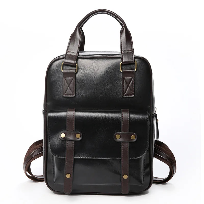 Mochila Cuero Juvenil Unisex - Alta Calidad Adolescentes Escolar Hombro Satchel Color Sólido