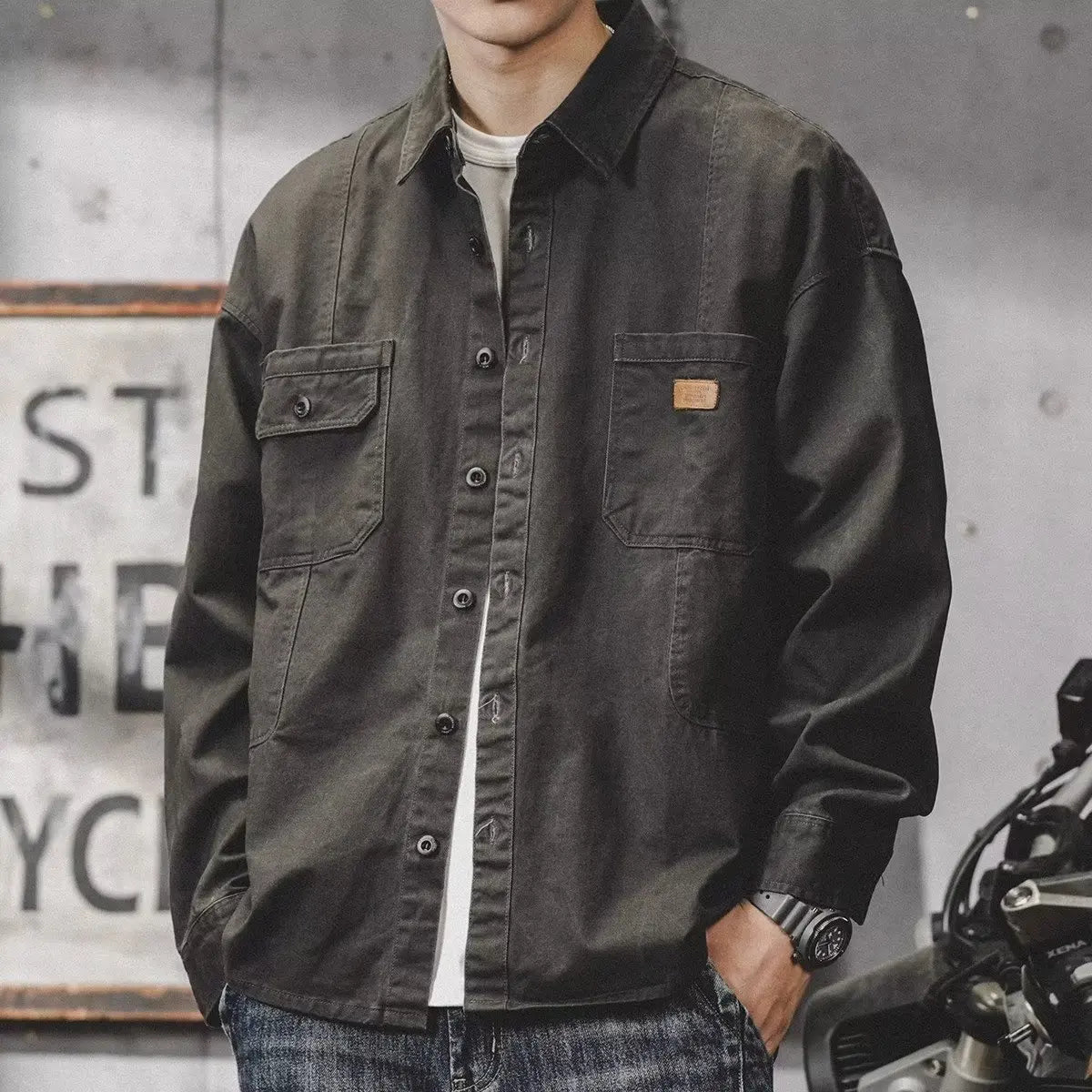 Camisa Hombre Trabajo Workwear - Manga Larga Casual Resistente Oficina Outdoor Primavera Otoño Tendencia Japonesa