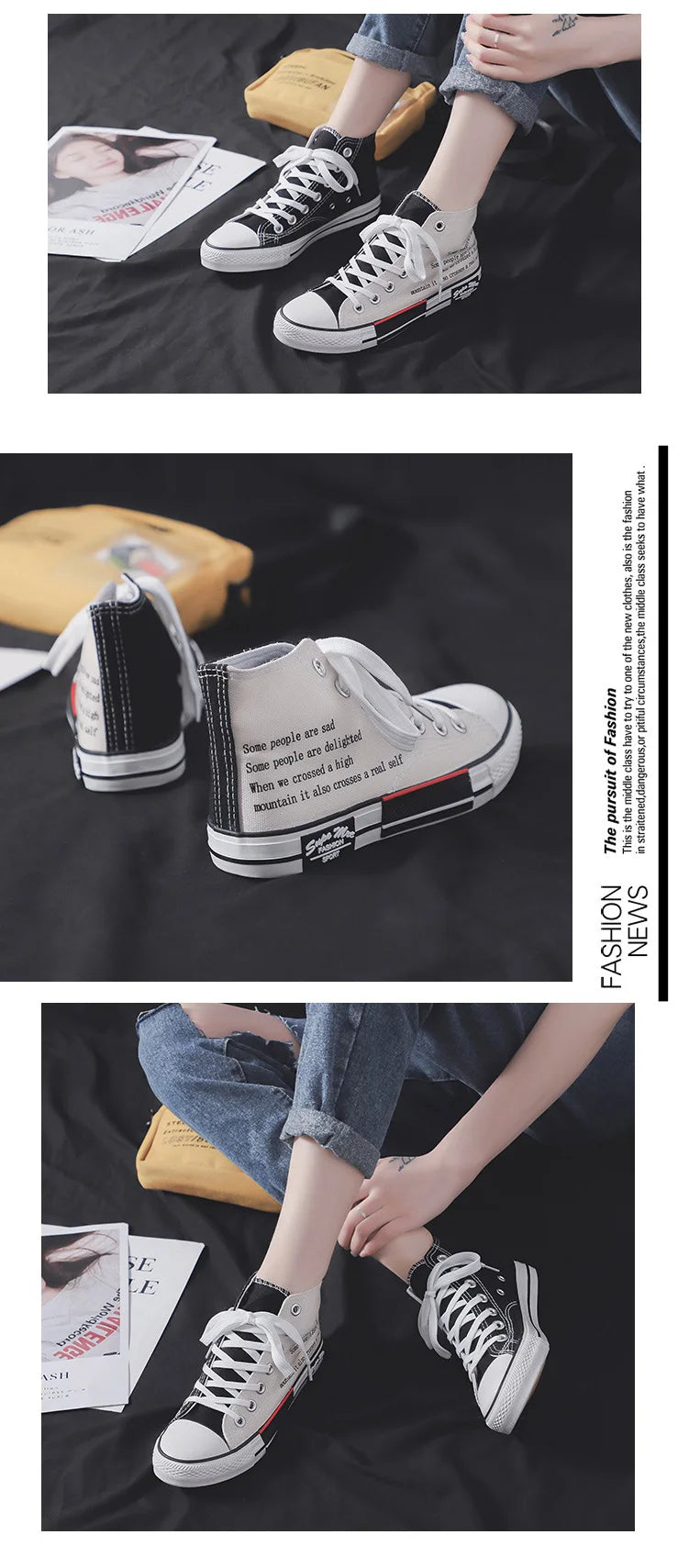 Sneakers High Top Mujer Designer - Zapatillas Canvas Plataforma Talla Grande