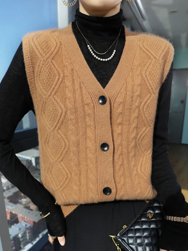 Chaleco Mujer Cashmere Cuello V - 100% Lana Merino Otoño Invierno Casual