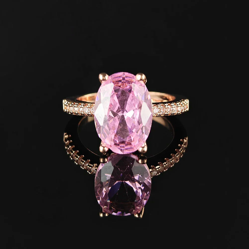 Anillo Oval Rosa Mujer - Oro Rosa Circonita Compromiso Personalizado