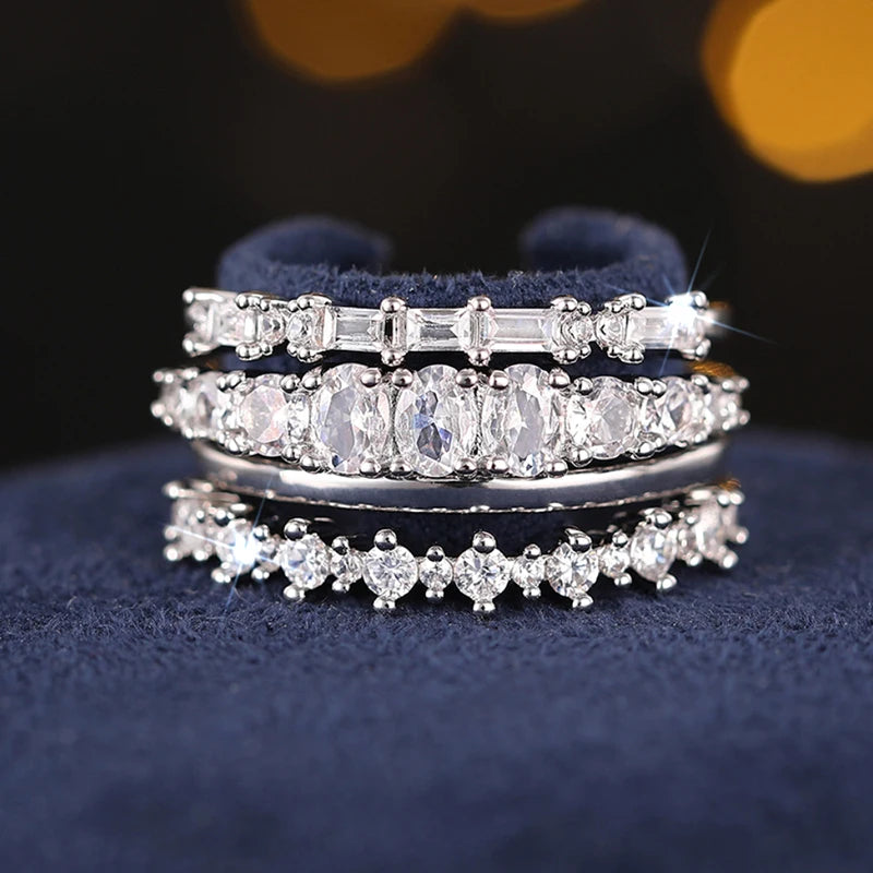 Set 4 Anillos Apilables Circonita - Lujo Trendy Boda Mujer