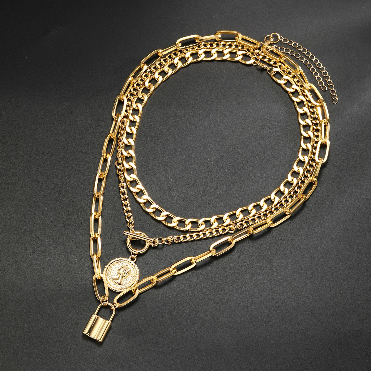 Set 3 Collares Multicapa Dorados Mujer - Choker Retro Elegante