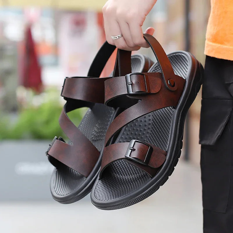 Sandalias Hombre Verano Outdoor - Chanclas Playa Cuero PU Transpirables Romanas